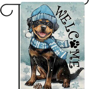 Welcome Winter Rottweiler Dog Decorative Garden Flag, Pet Snowflake 12 X 18